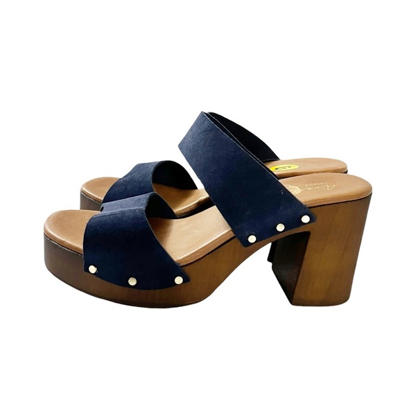 Sandals Chunk Heel Navy Suede Avellini Made in  Italy NWOT - Picture 3 of 10